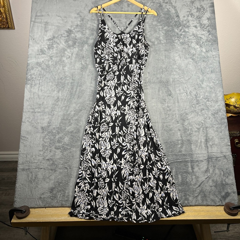 Ann Taylor Loft Maxi Dress Womens Large Multi Floral Crisscross Spaghetti Straps
